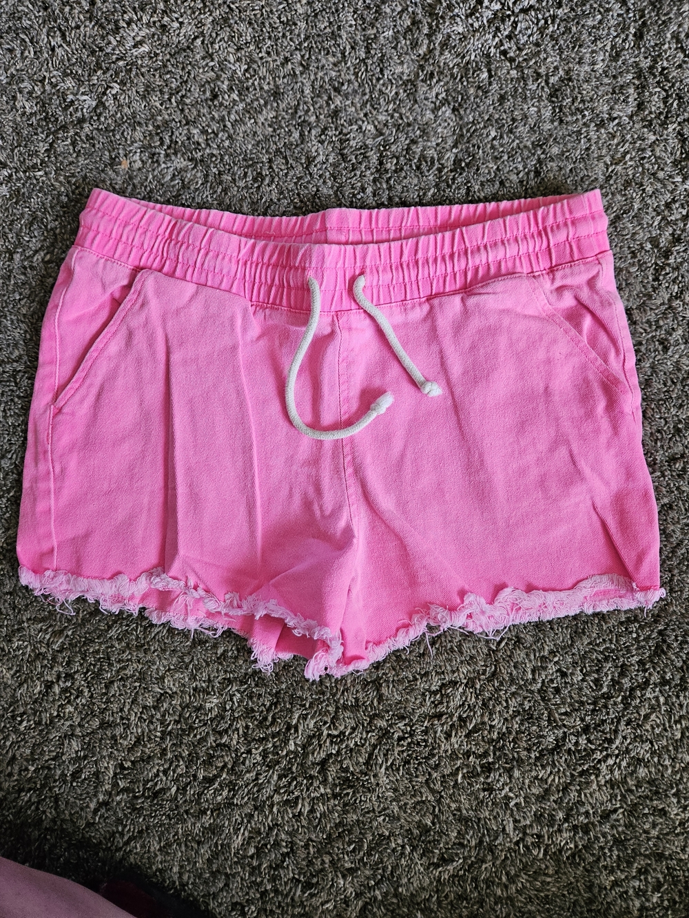 Pink Women's Drawstring Frayed Hem Shorts